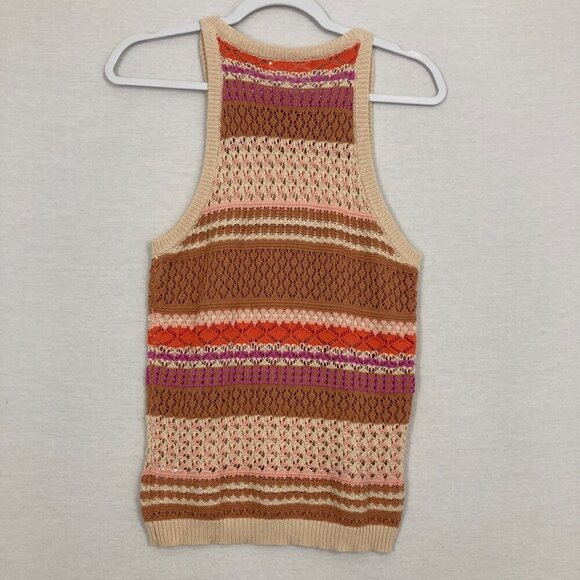 Heartloom Multi Color Striped Open Knit Sleeveless Crochet Knit Top Medium - Picture 8 of 9